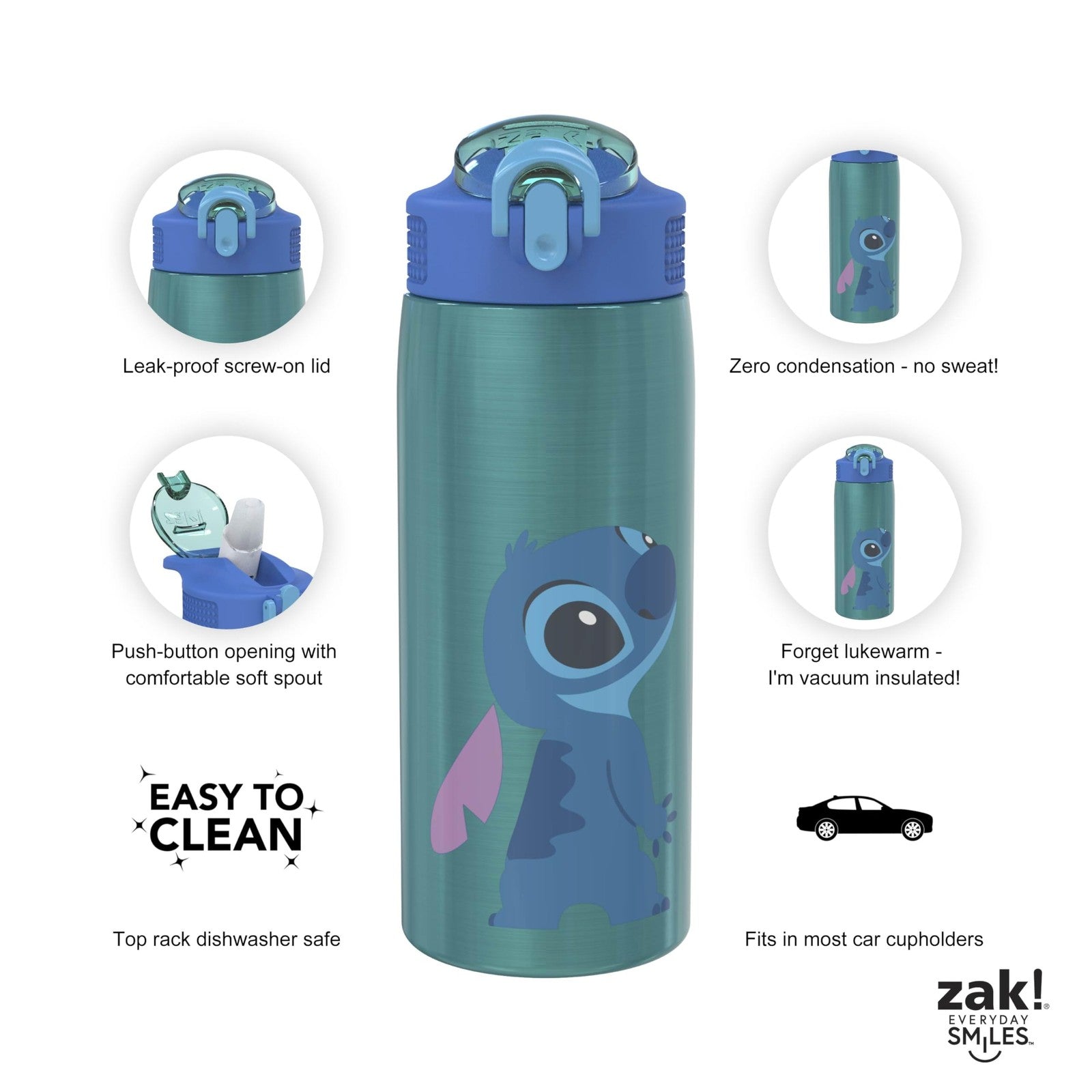 19 oz Vacuum Insulated Water Bottle, Disney Stitch, Leak-Proof Design