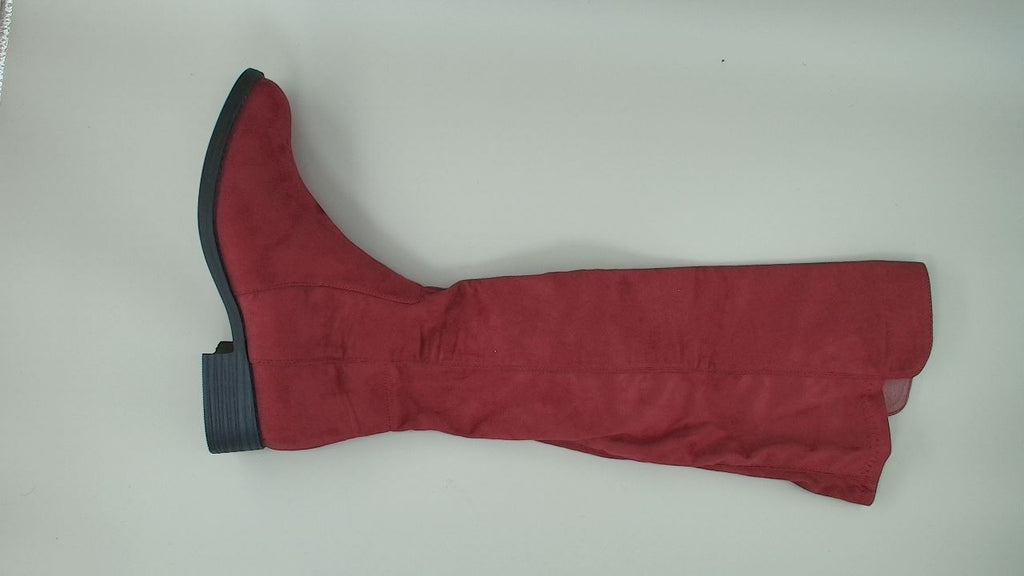 Allegra K Women's Side Zipper Chunky Heels Burgundy Knee High Boots 8 M US