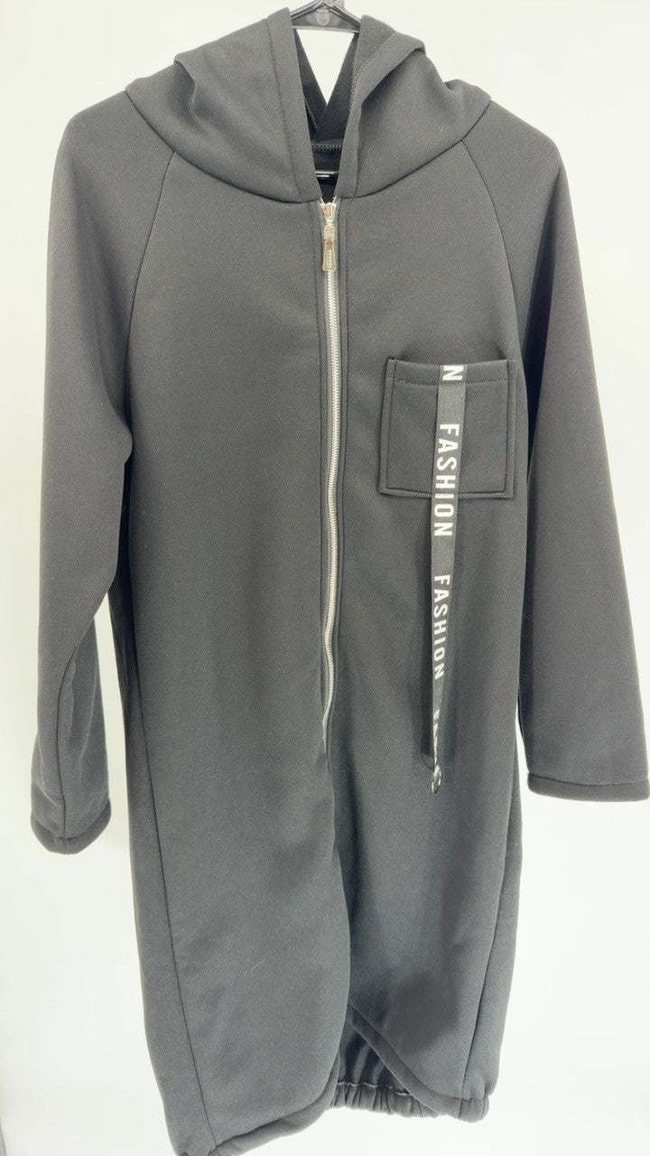 Full Size Zip Up Longline Hooded Outerwear Plus Size