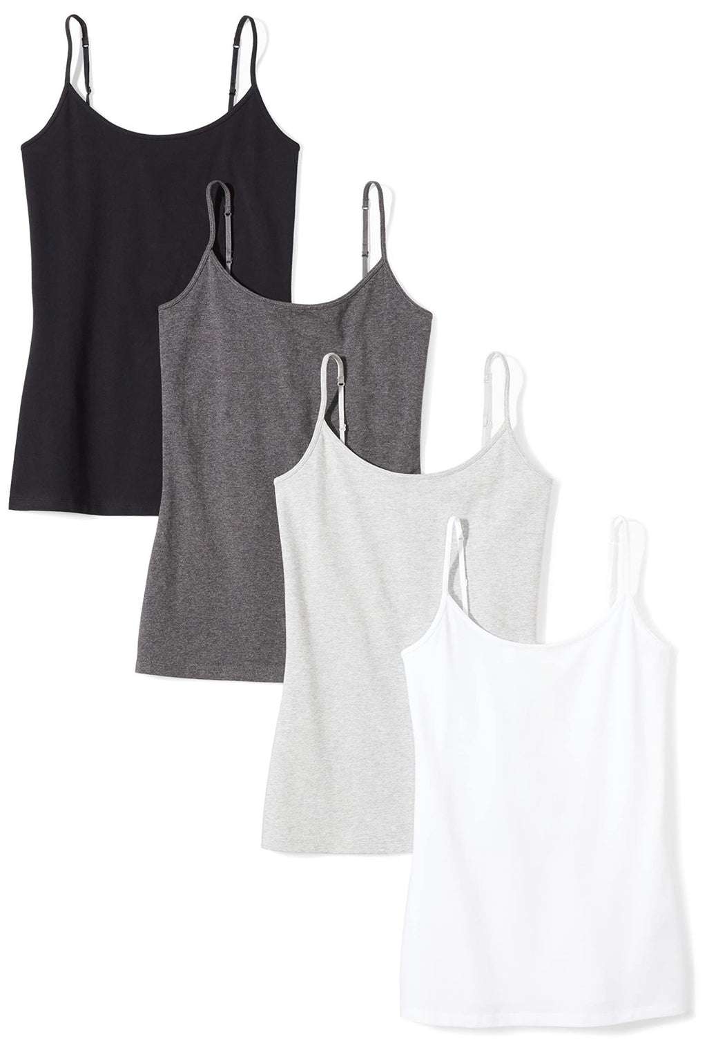 Slim-Fit Camisoles, Women's 4-Pack, Black/Charcoal/Light Grey/White, S