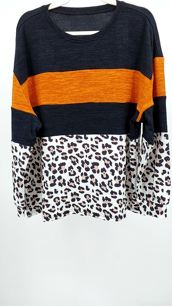 Leopard Print Patchwork Long Sleeve Blouse