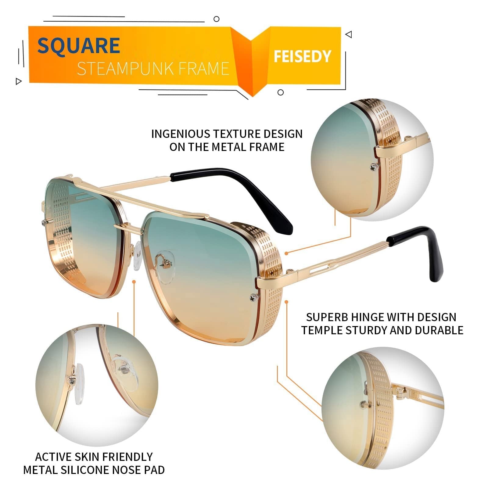 Retro Metal Aviator Sunglasses w/ UV400 Lenses, Gradient Green Pink