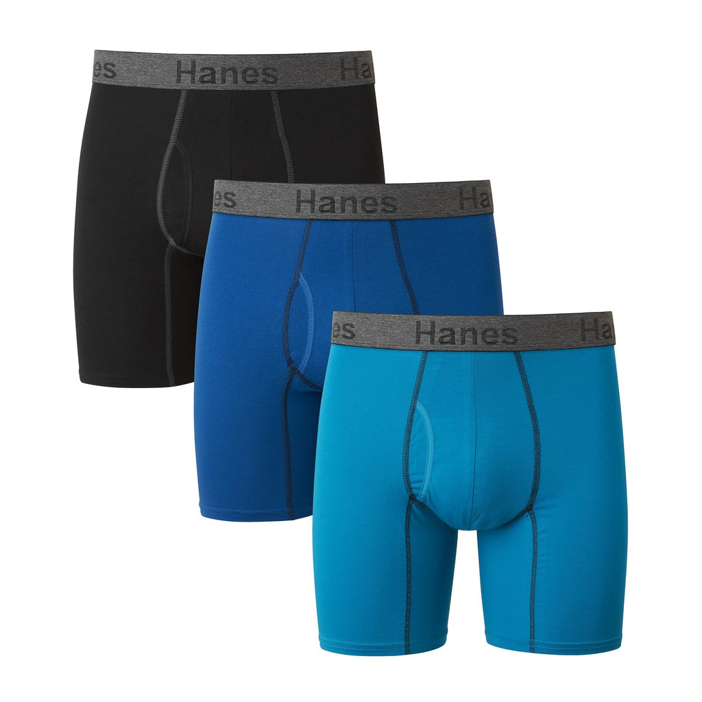 Hanes Men's 3-Pack Comfort Flex Boxer Briefs, Large, Blue/Black
