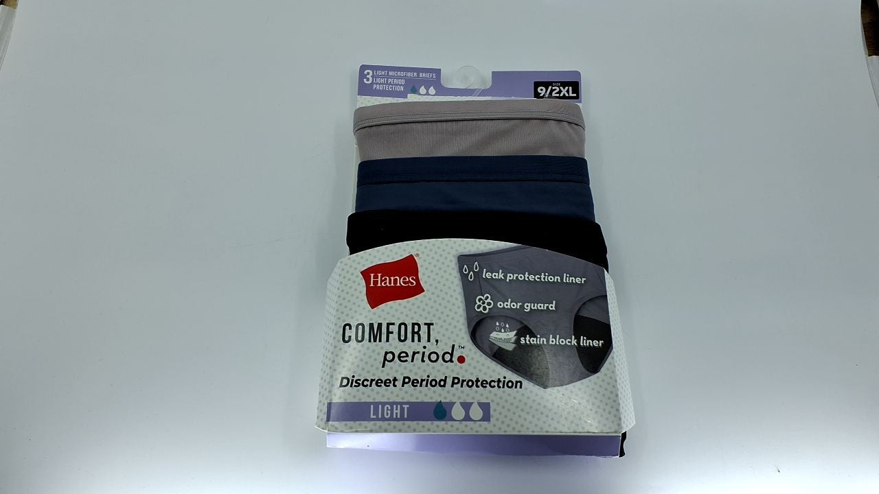 Hanes Women's Fresh & Dry 3-Pack Period Briefs, Size 9, Beige/Gray/Black