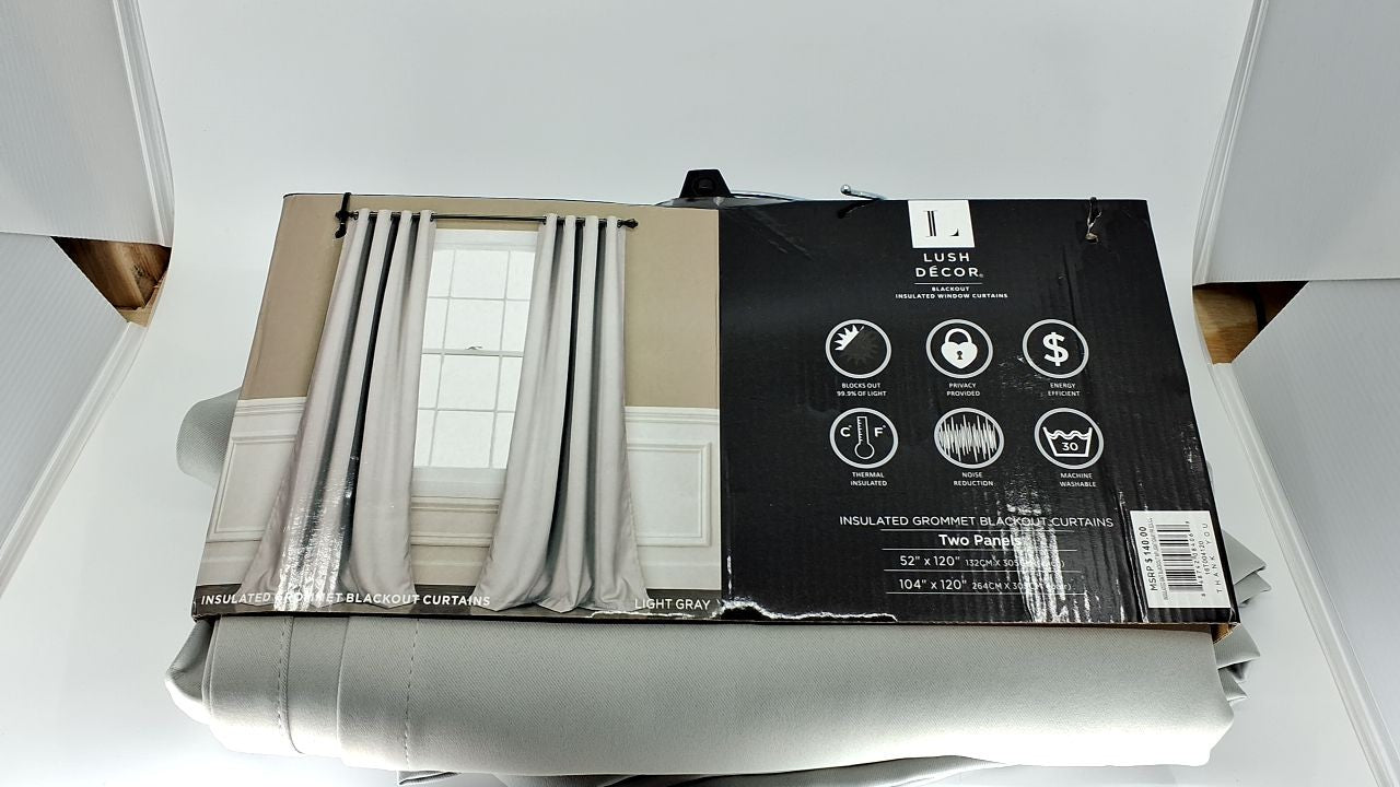 Insulated Blackout Curtain Panels, 52"W x 120"L, Light Gray, Modern Design