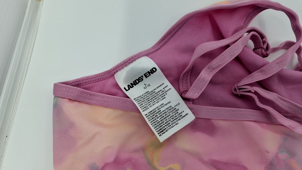 Lands' End Girls' Bikini Set, Large, Pink Multi, UPF 50 Protection