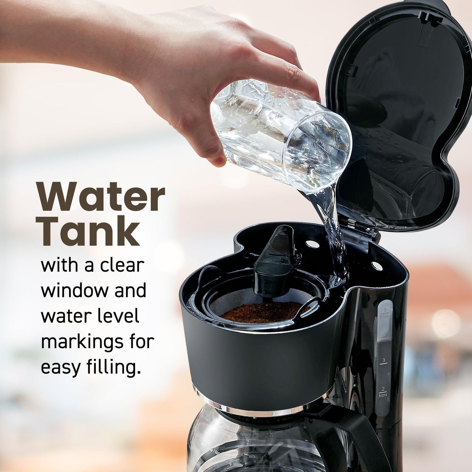 EHC-5055 5-Cup Brew Coffee Maker w/ Reusable Filter & Water Level Indicator