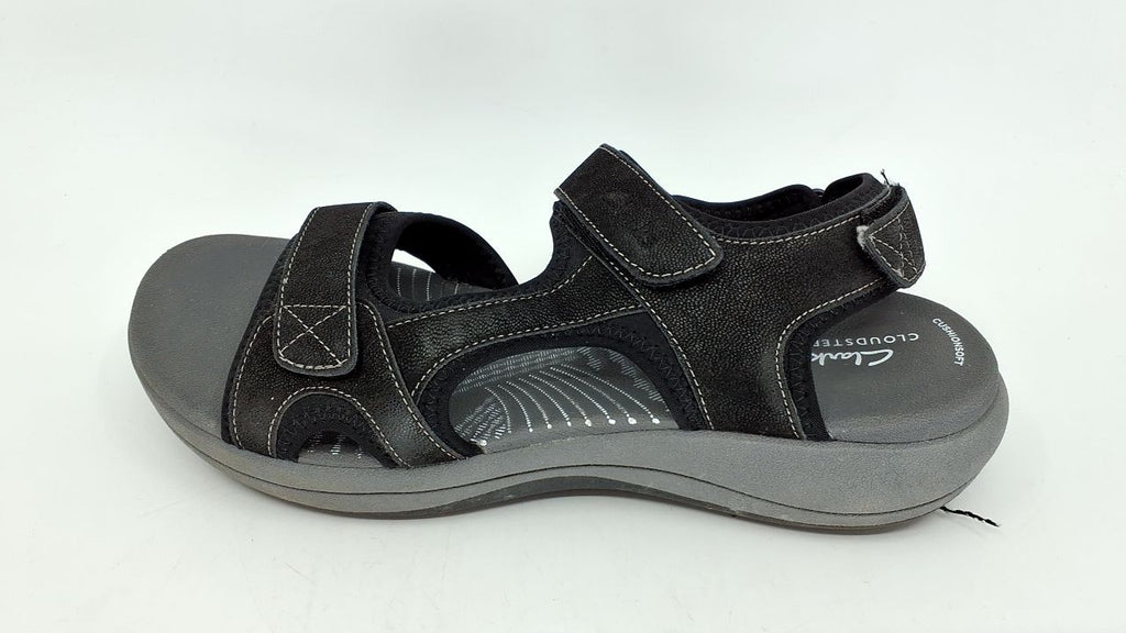 Clarks Women's Mira Bay Flat Sandal, Black Textile, 8 Wide US