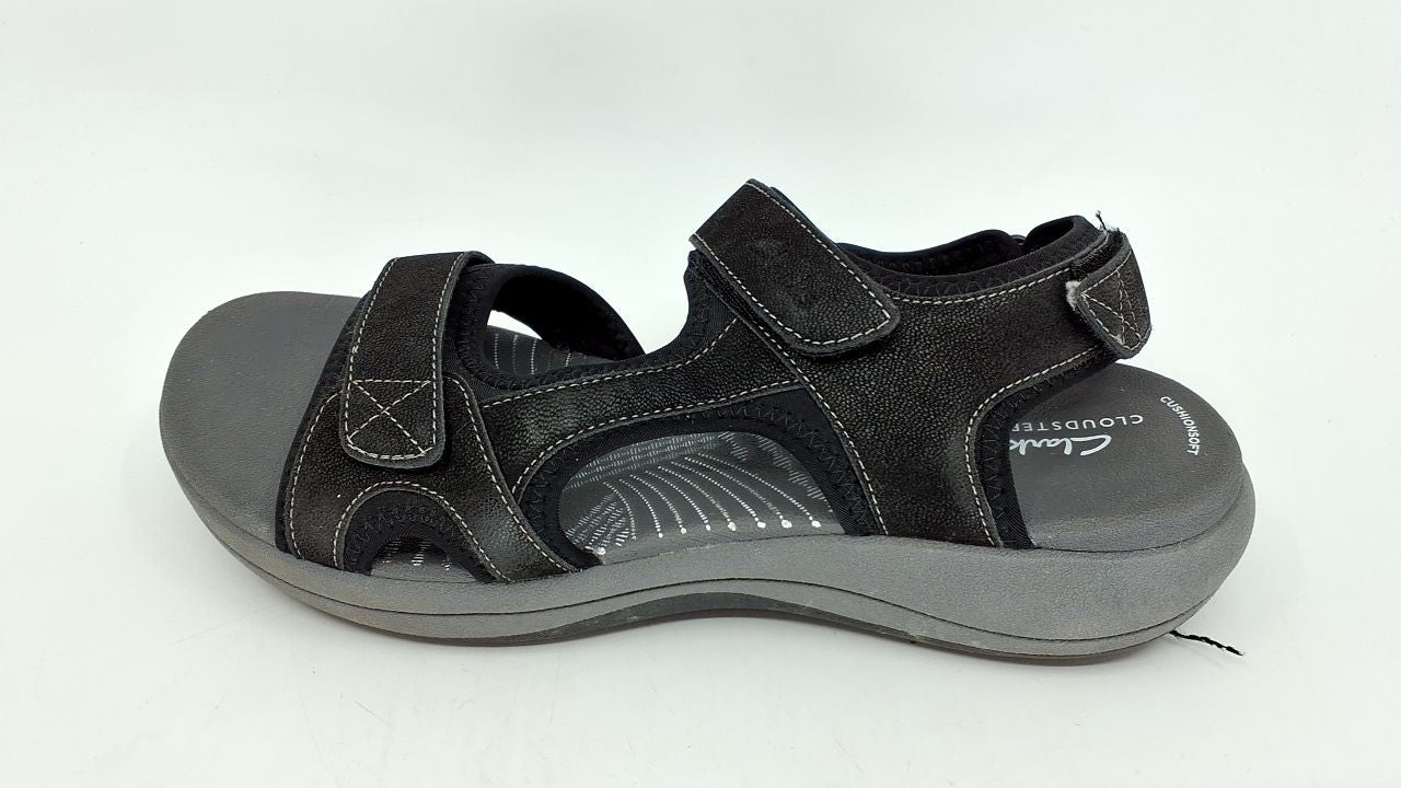 Clarks Women's Mira Bay Flat Sandal, Black Textile, 8 Wide US