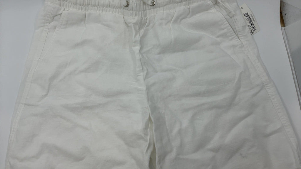 Linen Blend Wide Leg Pant w/ Drawstring, Bright White, X-Small