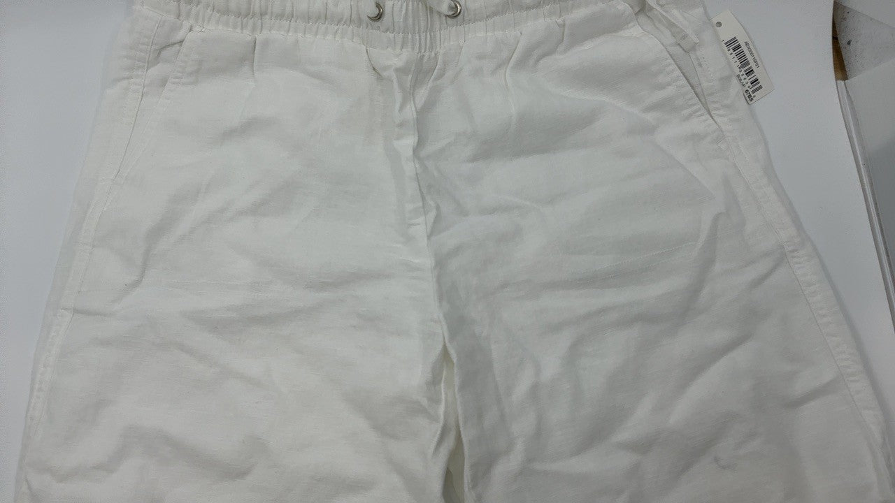 Linen Blend Wide Leg Pant w/ Drawstring, Bright White, X-Small