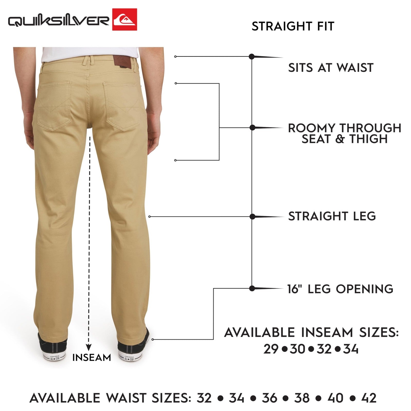 Men's Stretch Fit Chino Pants, Quiksilver, Vintage Khaki, 32W x 32L