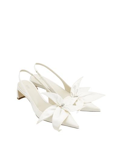 JW PEI Women's Queena Floral Appliques Slingback Pumps - Ivory White, 6.5