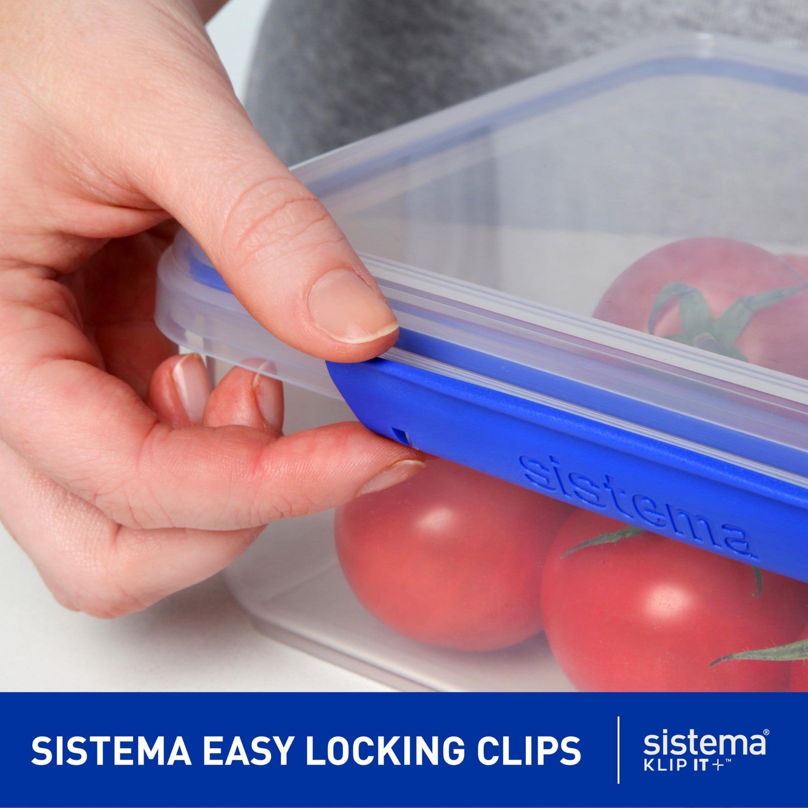 5L Sistema KLIP IT Food Storage Container, Stackable, Clear w/ Blue Clips