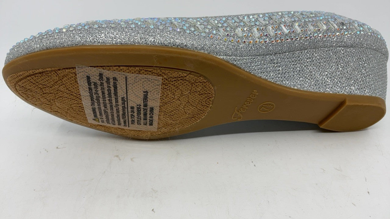 Olivia K Women's Close Round Toe Low Wedge Rhinestone Comfort Silver Size 7.5