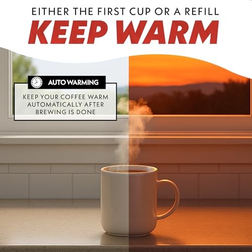 Gourmia One-Touch Coffee Maker, 5 Cup, Black & Stainless Steel Accents