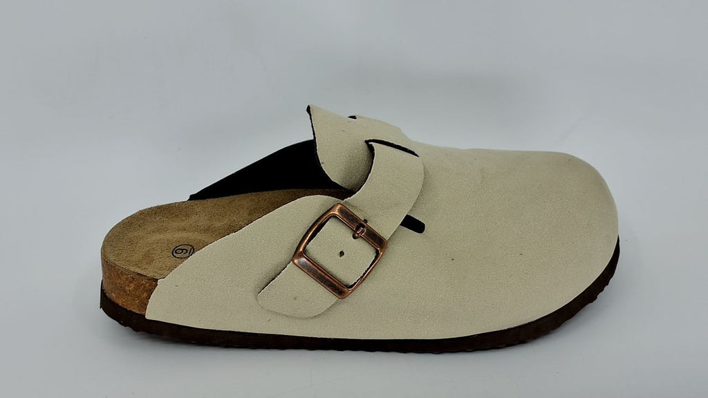 Women’s Beige Suede Clogs w/ Arch Support Cork Footbed Size 9