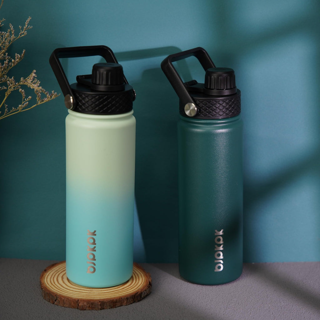 Insulated 18oz Water Bottles, 2 Pack w/ Straw Lids, BPA Free, Army Green