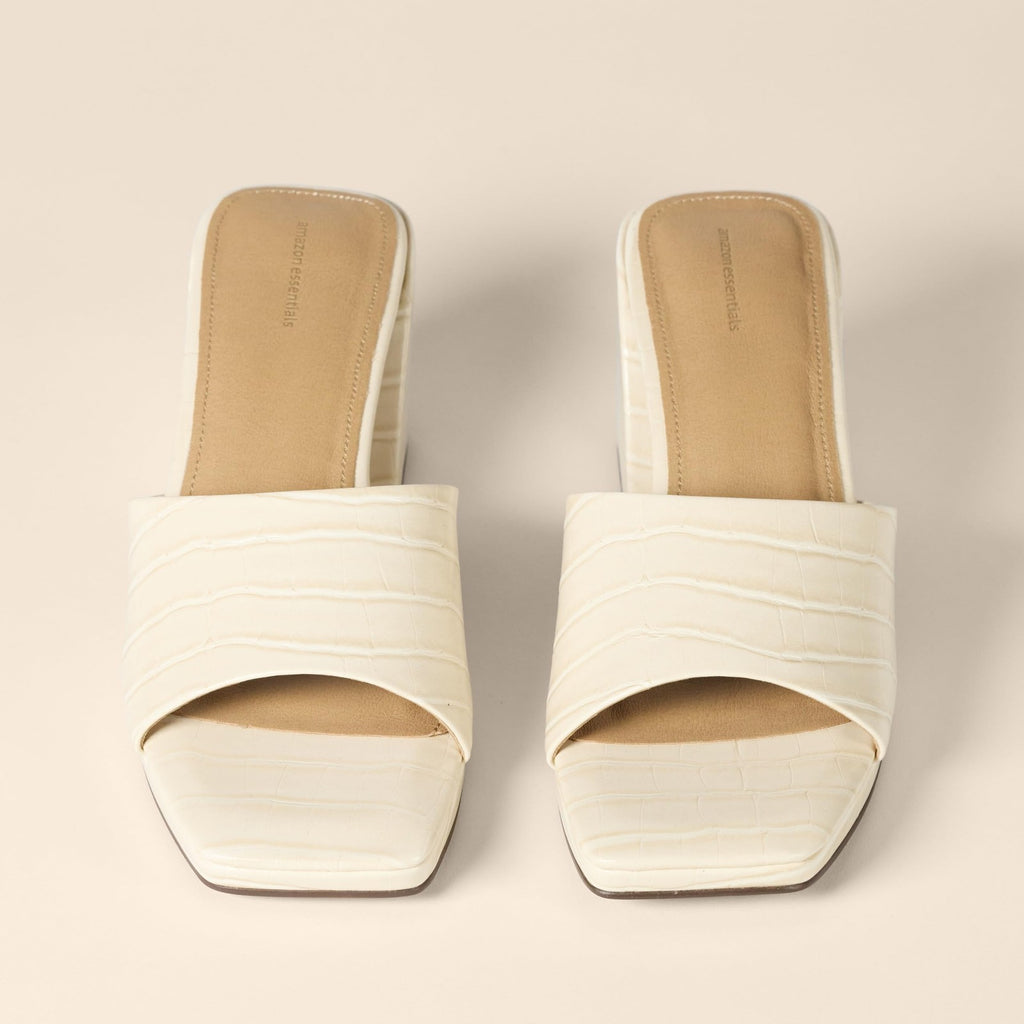 Amazon Essentials Women's Platform Mule Sandals, Cream Faux Crocodile, 9