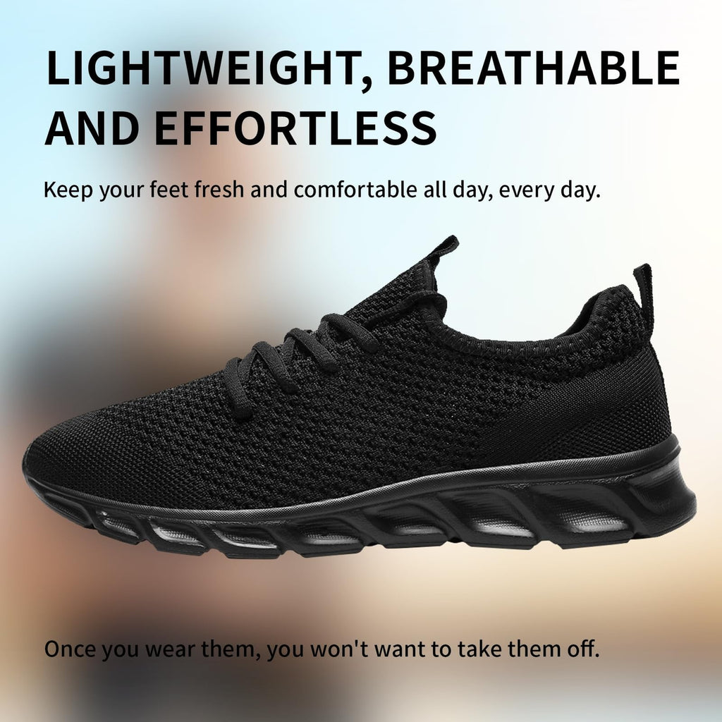 Mens Athletic Walking Sneakers Black Size 13.5 Lightweight & Breathable