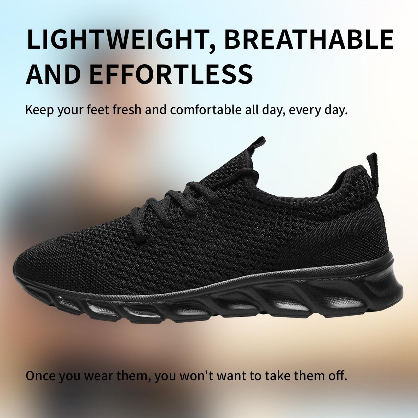 Mens Athletic Walking Sneakers Black Size 13.5 Lightweight & Breathable