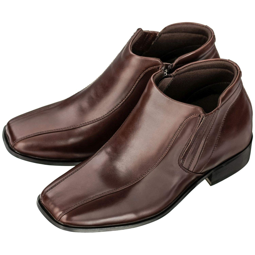 Calden Men's Zipper Dress Boots - 3.2 In Taller, Size 9 D, Brown Leather