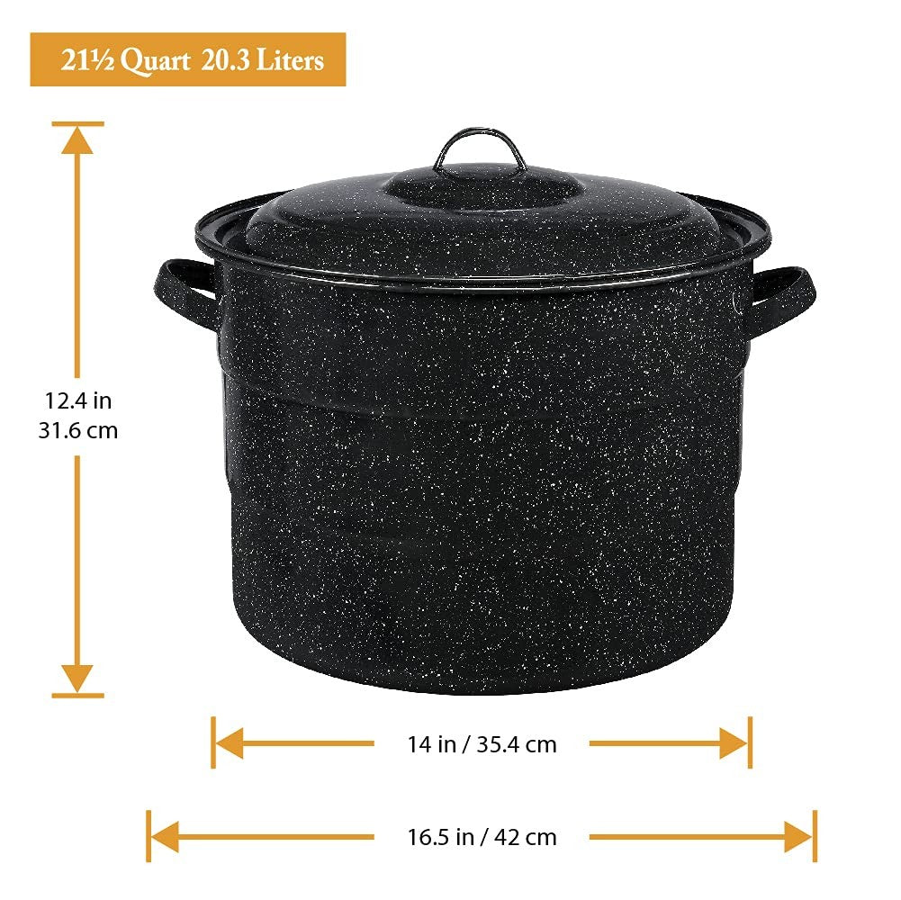 Granite Ware 21.5 Qt Canning Pot w/ Lid, Jar Rack, Black Enamel