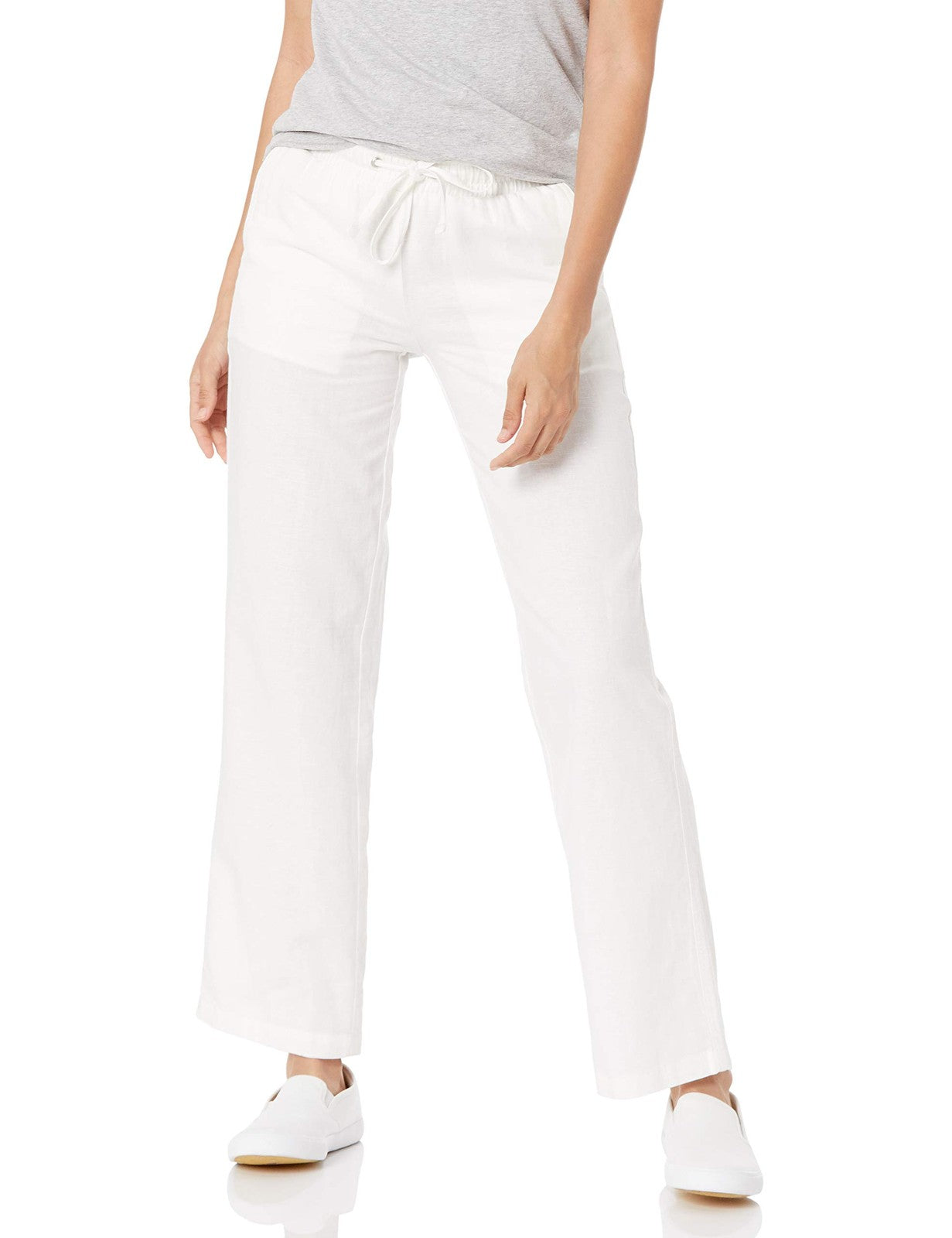 Linen Blend Wide Leg Pant w/ Drawstring, Bright White, X-Small