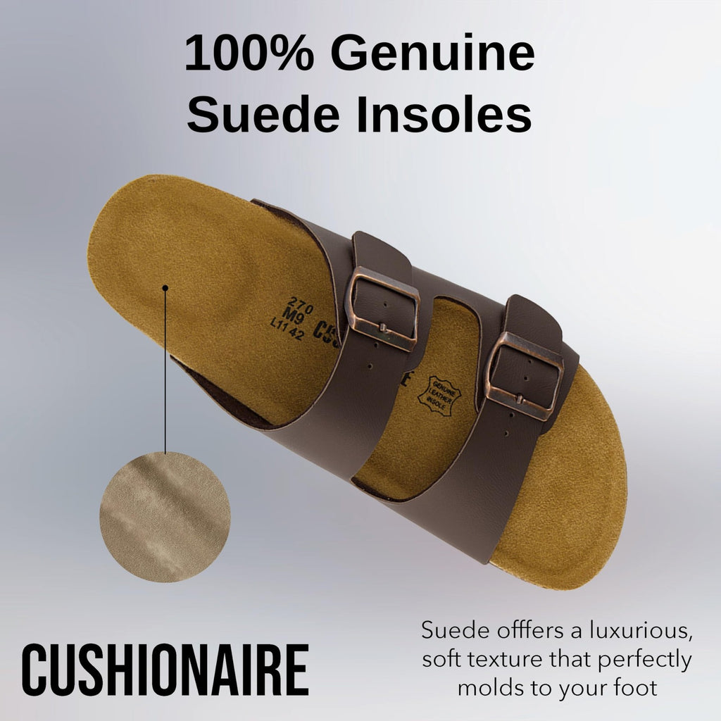 CUSHIONAIRE Lane Cork Footbed Mens Sandals, Adjustable Buckle Comfort Slides, 10