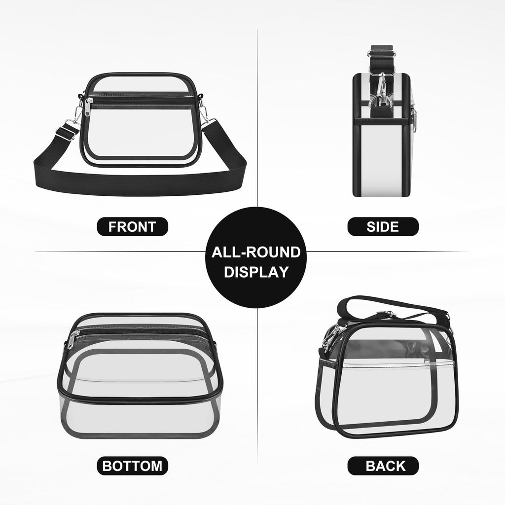 Transparent Crossbody Bag for Concerts & Sports, Medium Size, Black