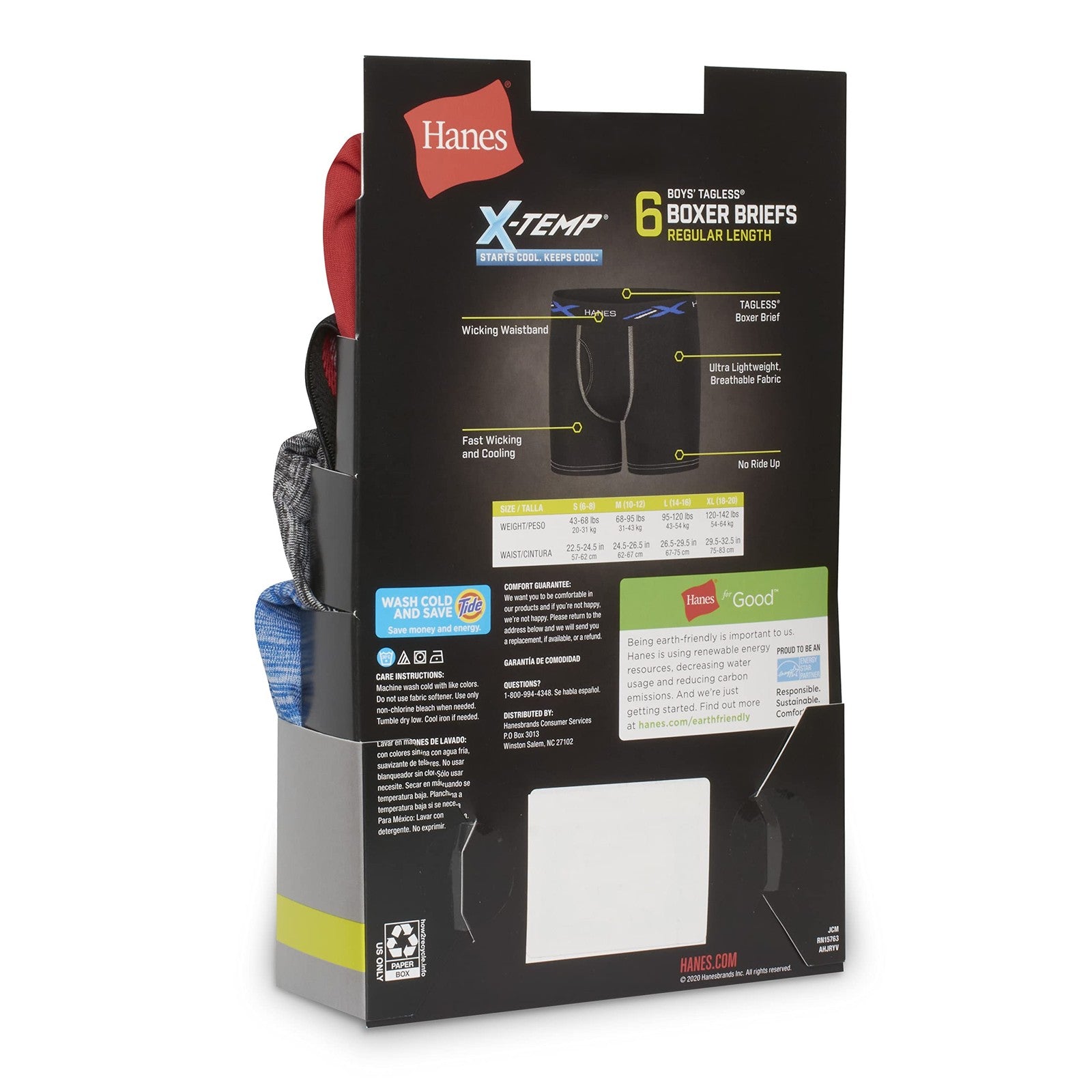 6-Pack Boys' Boxer Briefs, Moisture-Wicking, Hanes, Assorted Colors