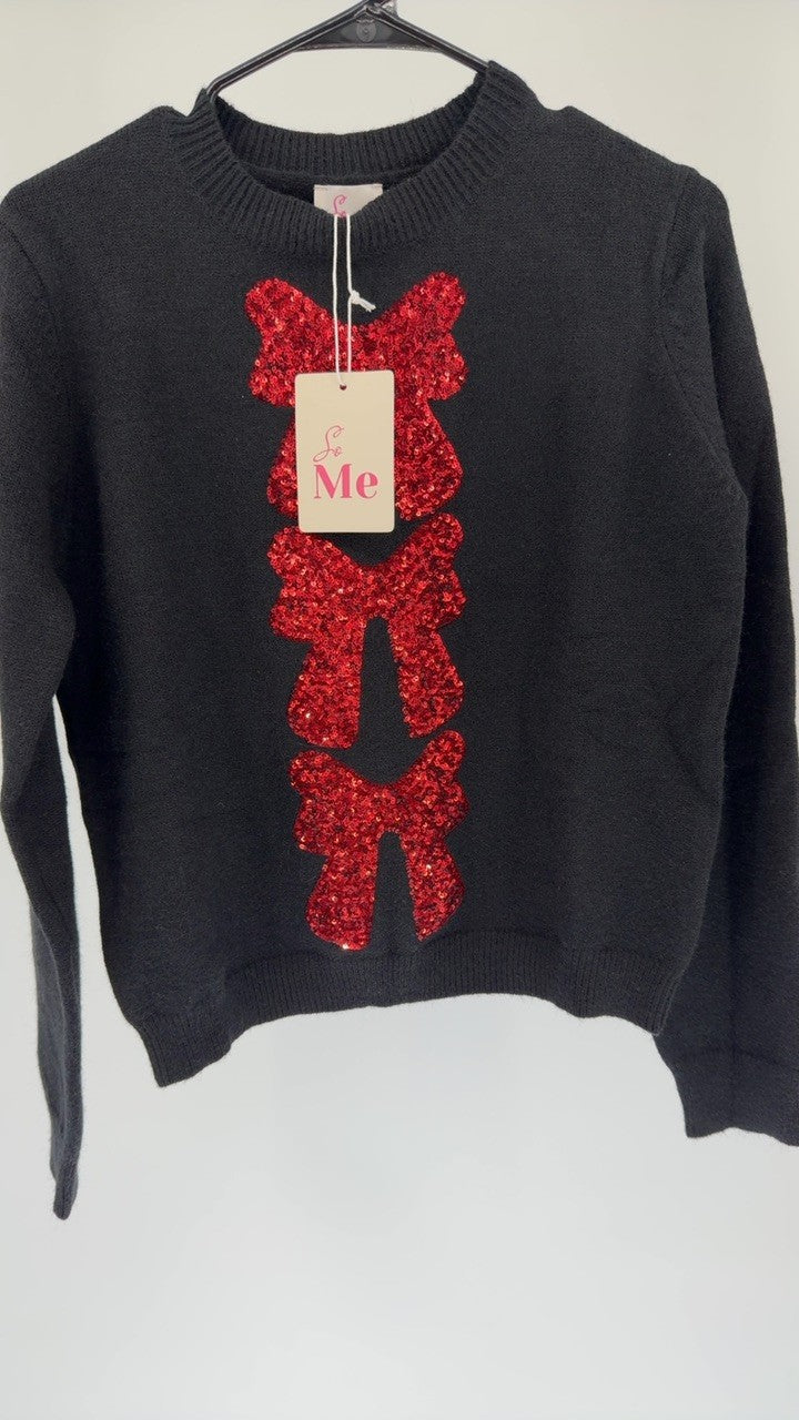 SO ME Sequins Bow Ribbon Embellished Christmas Sweater