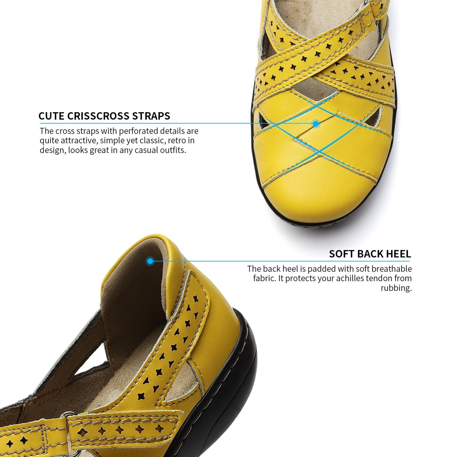 TERRIKAT Women's 6.5 M Yellow Loafers, Slip On Leather Walking Shoes
