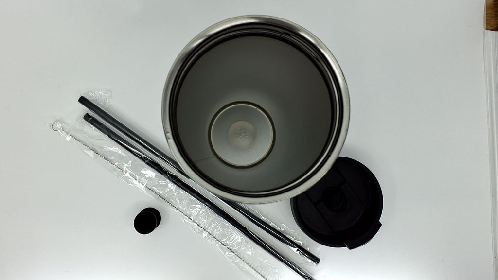 30 OZ Insulated Travel Mug w/ Lid & 2 Straws, Navy Blue Stainless Steel