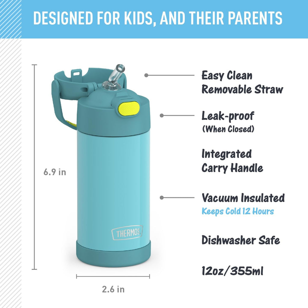 12oz THERMOS FUNtainer Kids Water Bottle w/ Straw, Blue/Green, **lock broken**