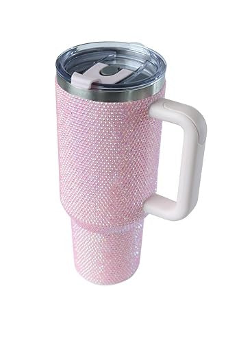 40oz Pink Sand Rhinestone Tumbler - Insulated Stainless Steel w/ Straw