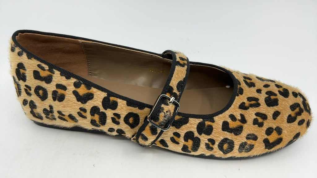 ATBELL Leopard Calf Hair Ballet Flats Women Size 8.5 Mary Jane Slip On