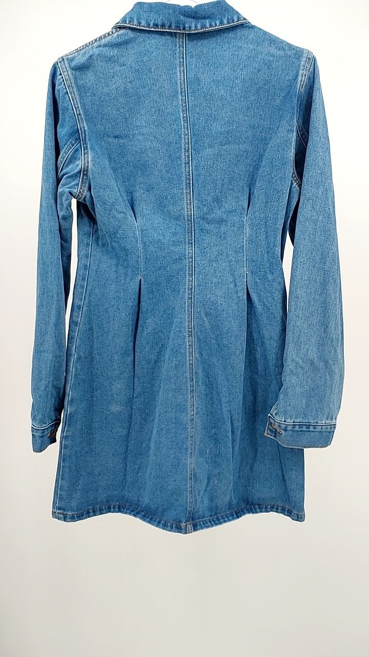 Pocketed Button Up Long Sleeve Denim Dress
