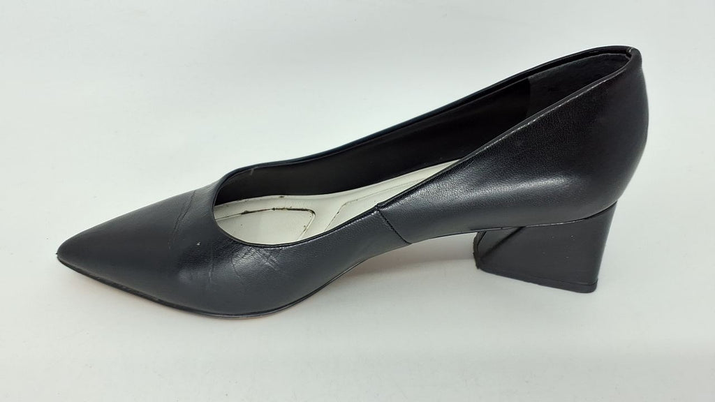 Franco Sarto Womens Racer Pointed Toe Block Heel Pump Black Leather 7 M