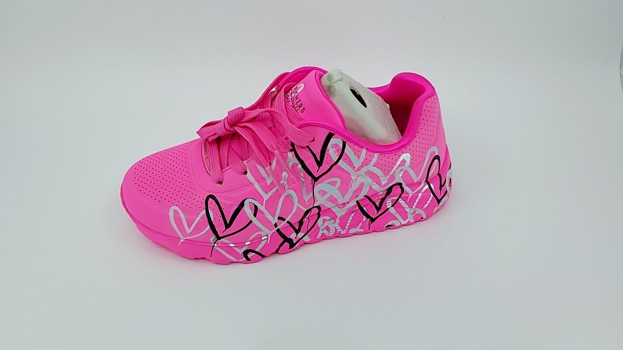 Skechers Girls UNO LITE-Metallic Love Sneaker, HotPink/Multi, 1 Little Kid