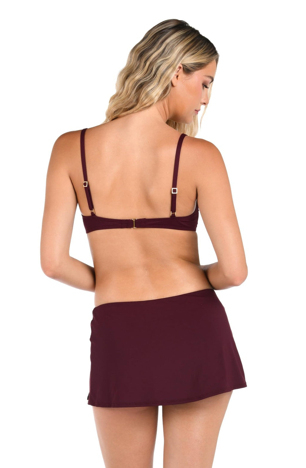 Island Goddess Asymmetrical Skirted Swimsuit Bottom, Size 12, Dark Cherry