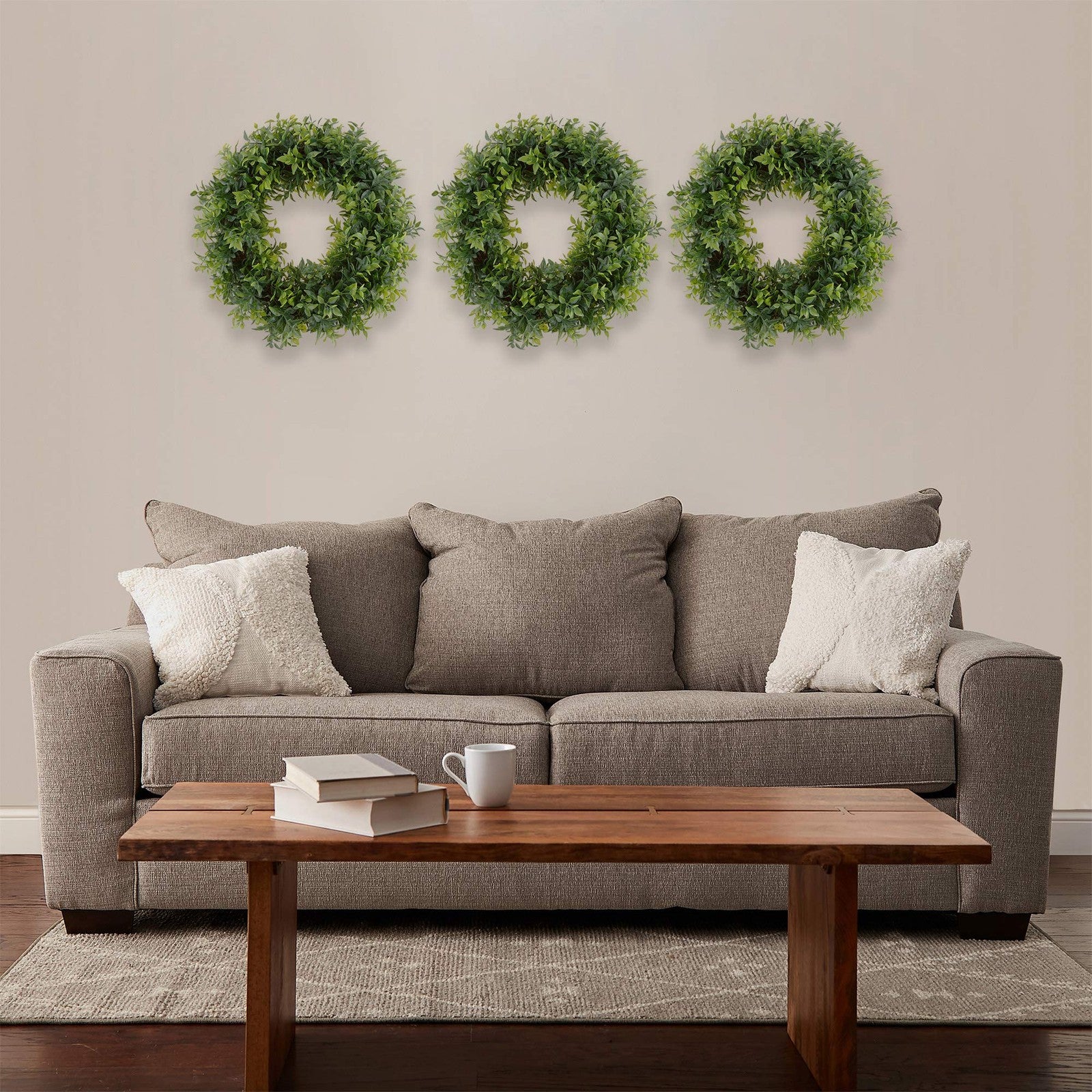 Artificial 11.5-Inch Opal Basil Wreath - All Season Front Door Decor