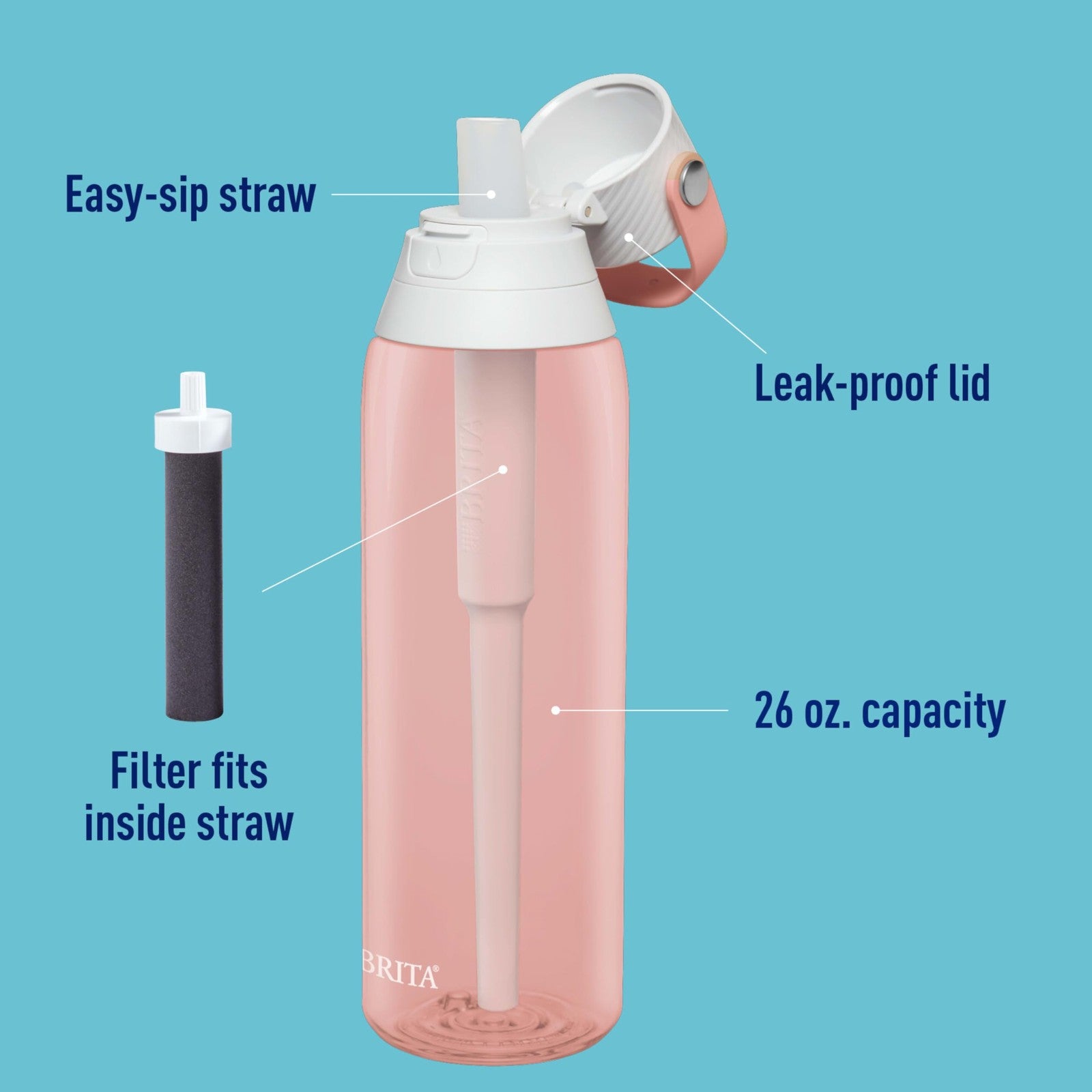 BPA-Free Brita 26 oz Water Bottle w/ Filter, Replaces 300 Plastic Bottles
