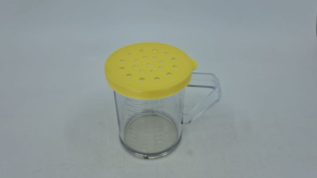 10 Oz Dredge Spice Shaker - Clear Plastic w/ Yellow Lid & Handle