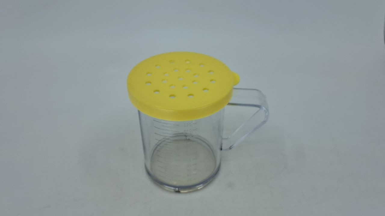 10 Oz Dredge Spice Shaker - Clear Plastic w/ Yellow Lid & Handle