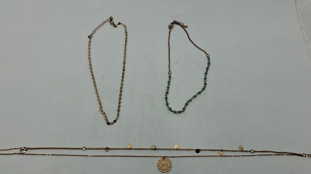 Gold Layered Turquoise Necklace 22.3in Boho Coin Pendant Jewelry