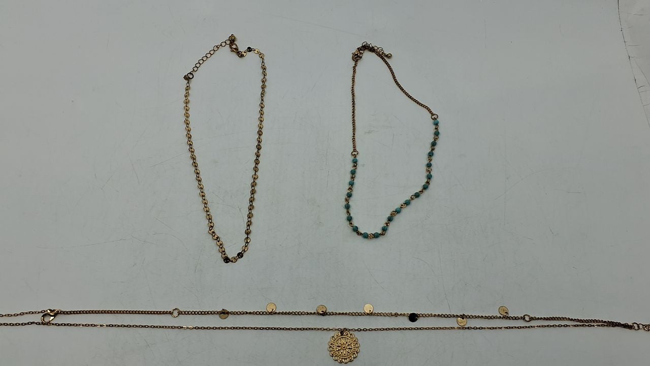 Gold Layered Turquoise Necklace 22.3in Boho Coin Pendant Jewelry