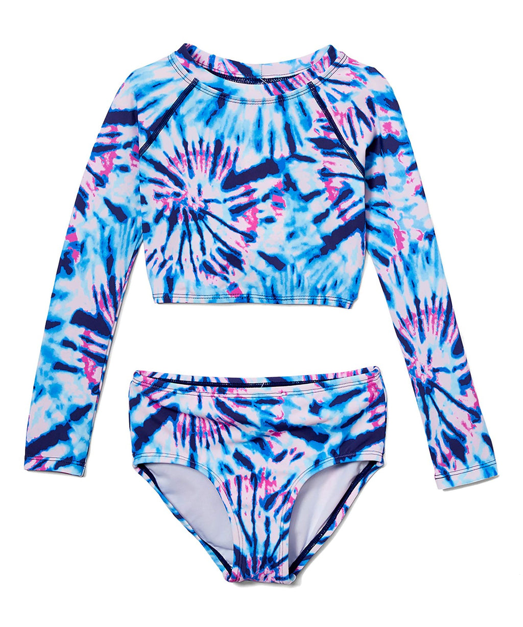 Girls' Kanu Surf Long Sleeve Rashguard Swim Set, Camille Denim, Size 8
