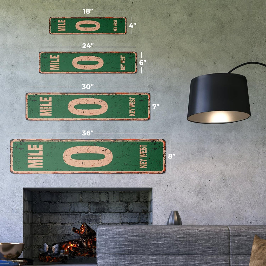 Mile 0 Key West Vintage Aluminum Sign 4x18 Indoor/Outdoor Green