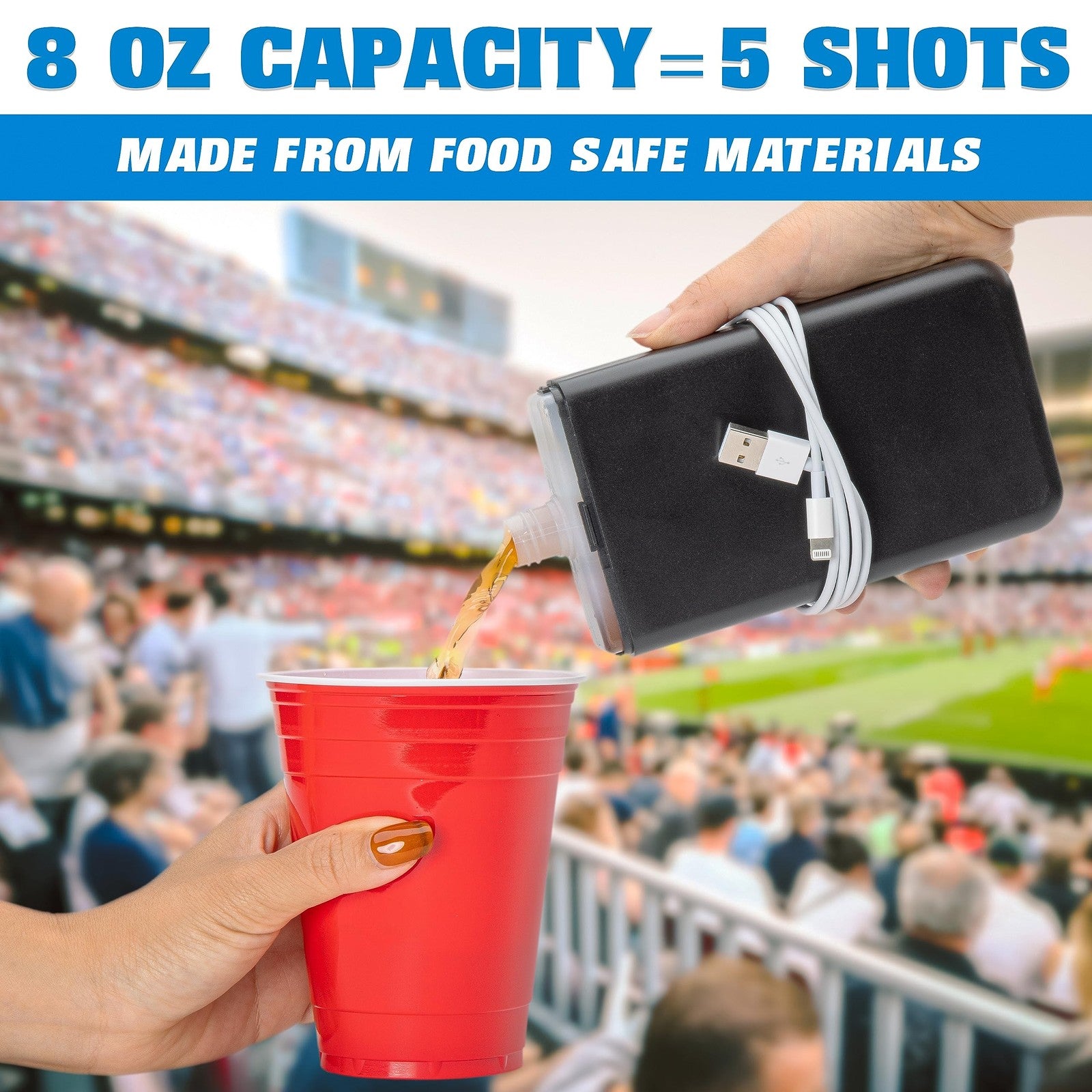 GoPong 8 oz Power Bank Flask - Hidden Alcohol Container w/ Funnel & Spout